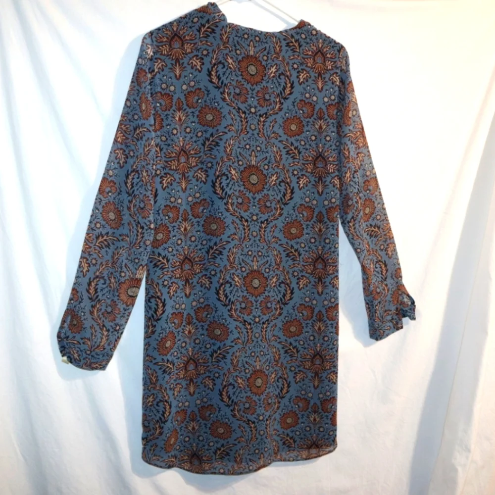 CAbi Provincial Tunic Dress Womens  Blue Brown Floral Style 3295 Size S - Picture 7 of 13